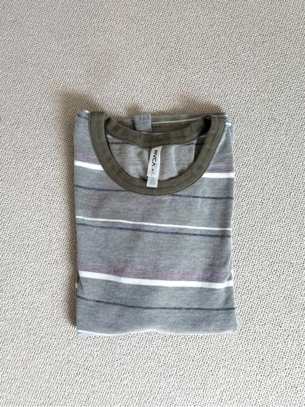 RVCA Olive-Neutral Striped Short Sleeve Tee